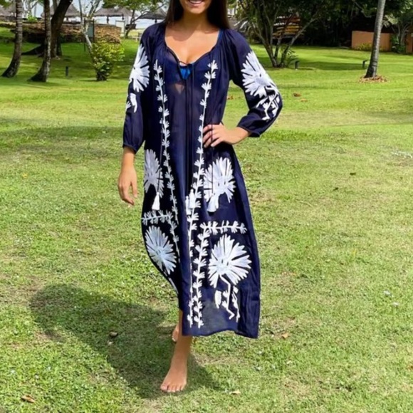 New Blue and White Off the Shoulder Puff Sleeve Sundress size S, M - Picture 6 of 16